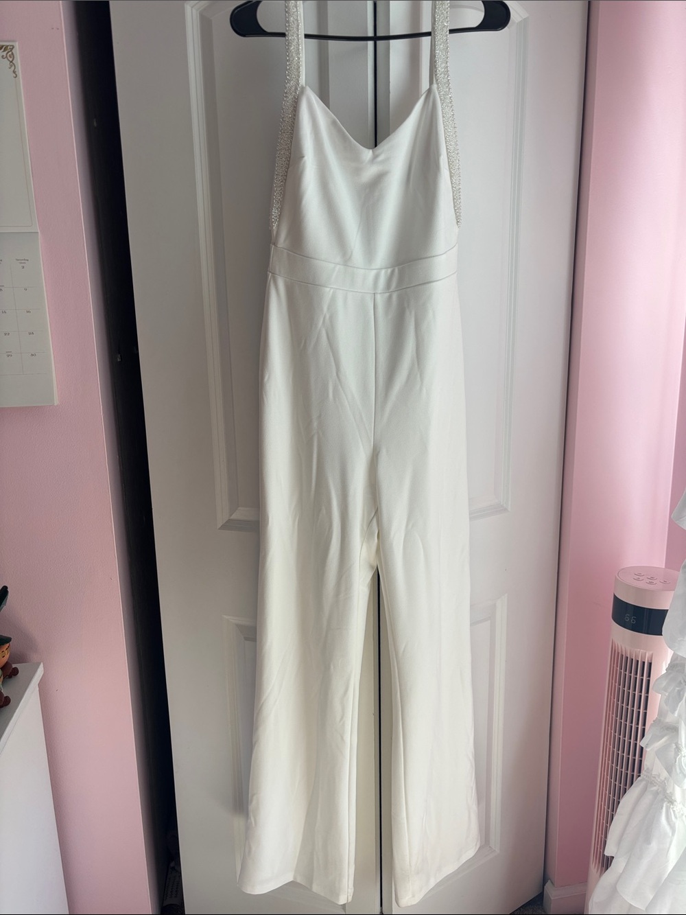 Lulu's White Beaded-Strap Jumpsuit